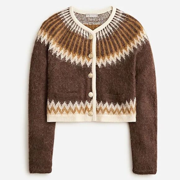 J. Crew Brown and Cream Patterned Cardigan - Picture 1 of 8